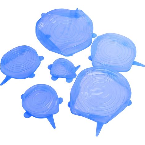 Lot de 6 couvercles de fermeture hermétiques extensibles et réutilisables pour fruits et légumes, bleus. (1/5)
