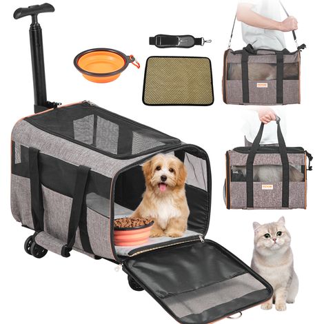 Mophorn – Sac de transport pour chat et chien 9,9 kg – Tissu Oxford 600D – Roues durables – Bol pliant inclus – Confort optimal en voyage