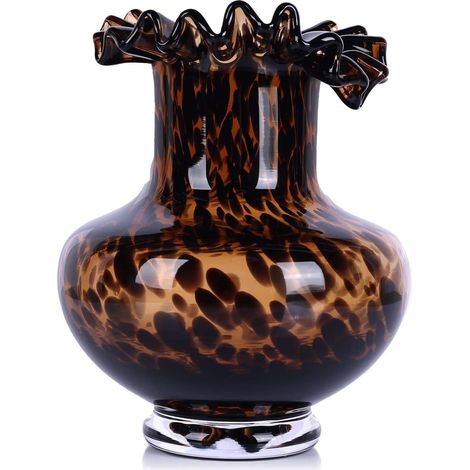Vase en verre ambré - Design écaille de tortue - Décoration d'intérieur élégante - Pièce maîtresse unique pour le salon, le bureau, les cadeaux de mariage, le vase en verre d'art - Vase rond décoratif (1/5)