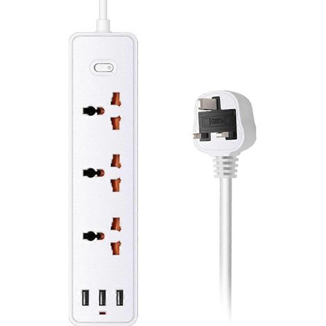 Multiprise Murale avec 3 Prises AC et 3 Ports USB, Protecteur de Surtension, Voyage - Prise UK - Blanc (1/4)