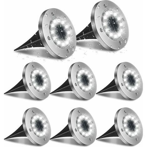 VURAHOME -Lumière Solaire Extérieur, 8pack 12LED Luminaire Jardin Au Sol Eclairage 6000K Etanche IP65 Lampe Solaire Spot Encastrable Pour Chemin Terrasse Cour Souterraine (1/5)
