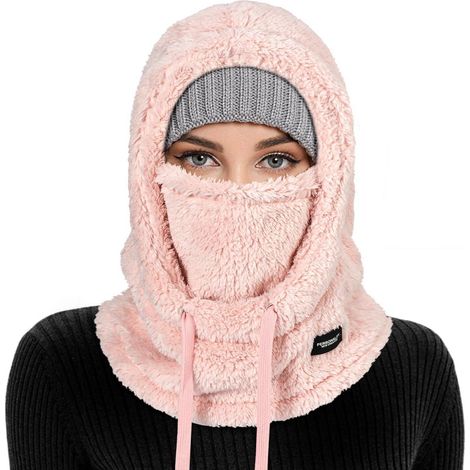 Fleece Sturmhaube mit Nackenwärmer, winddicht, warm, für Damen und Herren, Rosa (1/5)