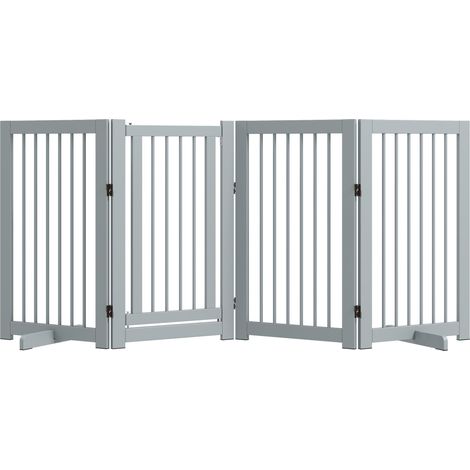 CHICFURN Barrera de seguridad para perros 220 x 91 cm de madera gris claro plegable con puerta (1/5)