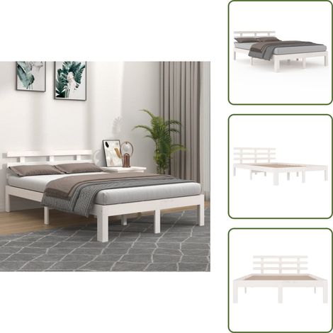 Cadre de lit sans matelas blanc 140x190 cm - Cadre De Lit - Lit Double - Lit En Bois - Bois De Pin - Tête De Lit