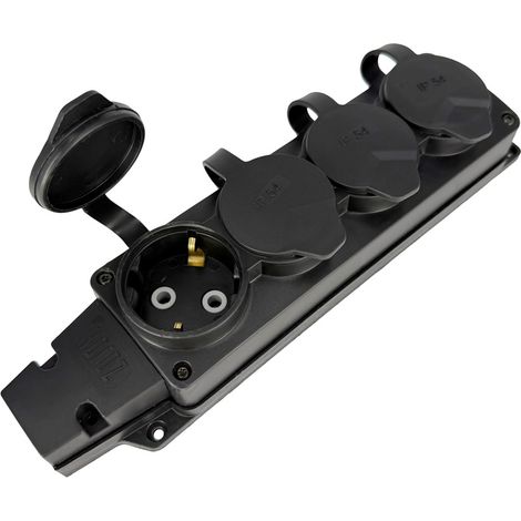 Bloc 4 prises mobile caoutchouc Schuko Type F IP54 16A 3500W étanche Noir - HOROZ ELECTRIC