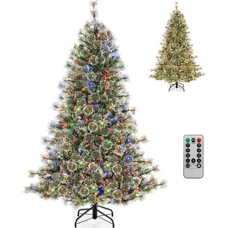 Albero di Natale artificiale con punte di pino e setole in PVC luci LED multicolore pre-illuminato 180cm (1/5)