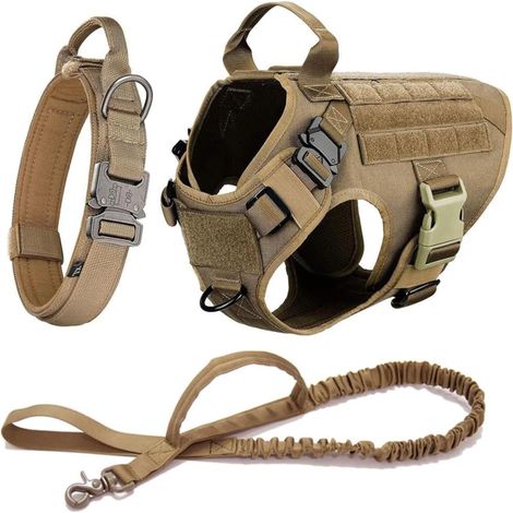 Komplettes taktisches Nylon-Geschirrset für große Hunde, bestehend aus Weste, Brust- und Rückenhalsband. (1/5)