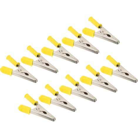 Krokodilklemmen, 10 Stück, J.60047, 20 mm Öffnung, Messing, Batterieprüfklemme, elektrisch, gelb (1/5)