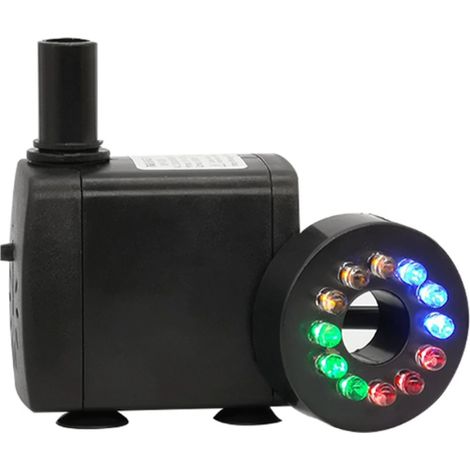 bomba para fuente, caudal de 800 l/h, 12 LED multicolor, silenciosa, para estanques y acuarios. (1/5)