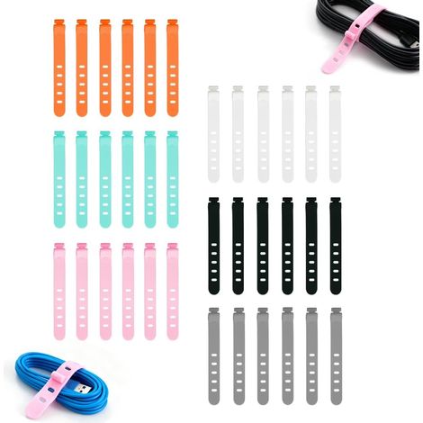 attaches Cables Réutilisables 36 Pièces, Organisateur Cable Silicone, Range Cable Bureau pour Maison Bureau Voyage, 6 Couleurs attaches Réutilisables (1/5)
