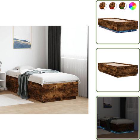 Bettgestell mit LED Räuchereiche 90x190 cm Holzwerkstoff - Holzbettfundament - Bettrahmen - LED-Bettgestell - Modernes Bettgestell - Doppelbett (1/5)