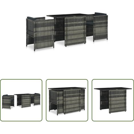 Rattan - 3-tlg. Bistro-Set mit Auflagen Poly Rattan Grau (1/5)