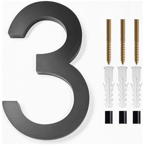 Modern brushed metal door number plaque - 5 inches, 125 mm high, black (No. 3) (1/5)