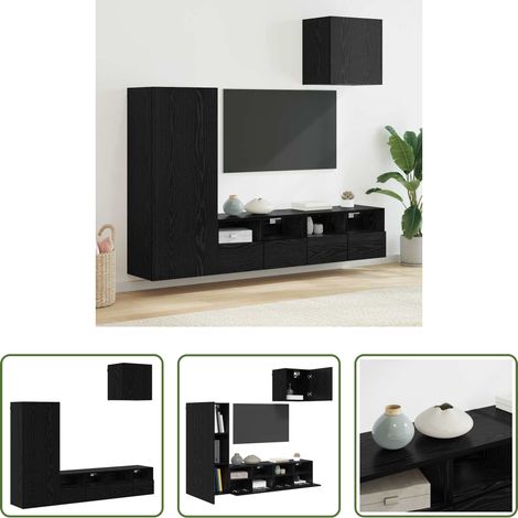Holzregal - TV-Wandgeräte 4 pcs Schwarz Eichen-Optik Holzwerkstoff (1/5)