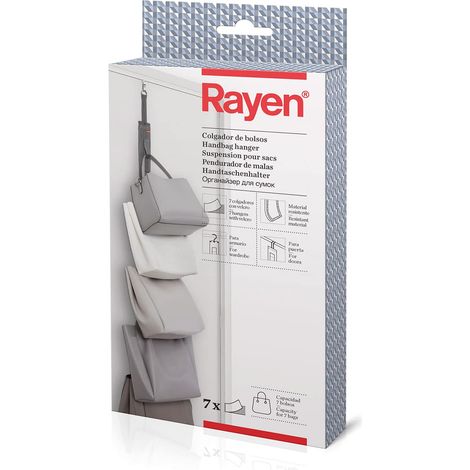 Rayen 2067.11 Attaccapanni per borsette per Porte e armadi con 7 Ganci di Velcro, Polyester, Grigio Scuro, 95x7,5 cm, 7 unità (1/5)