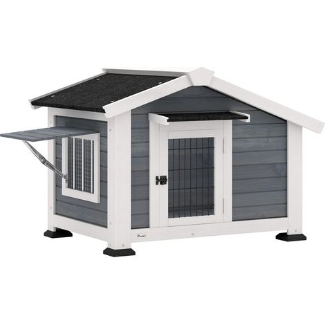 Niche pour chien d'extérieur abri pour jardin surélevé avec toit en bitume et plancher amovible 98x76x69,5 cm gris (1/5)