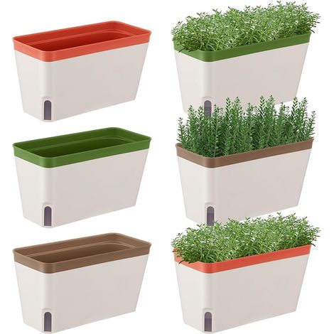 Set aus 6 Fensterpflanzgefäßen für aromatische Kräuter, doppelte selbstbewässernde Töpfe, zum Aufstellen auf dem Boden, aus dickem Kunststoff, zum Anbau von Sukkulenten, Gemüse und Blumen.