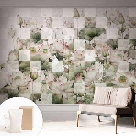 Papier peint intissé mural installation rapide du papier peint durable et résistante - Colle incluse gratuite Motifs de lotus 312x219 cm (1/5)