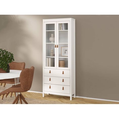 Dmora - Vitrine Laurette, Glas-Sideboard, Mehrzweckvitrine, Hängendes Bücherregal mit Glastüren, 78x33 h199 cm, Weiß (1/5)