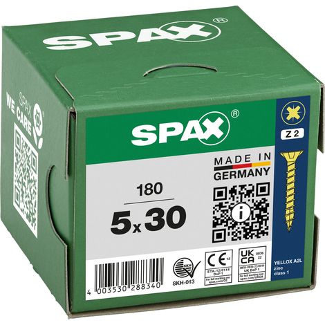 SPAX Vis universelle, 5 x 30 mm, 180 pcs, Tête centrante, Tête fraisée, Cruciforme Z, 4CUT, YELLOX - 8000000288340