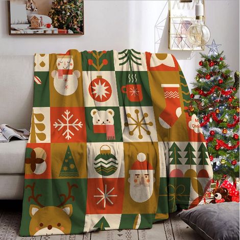 Manta navideña acogedora de 150x200cm, suave y cálida de forro polar para sofá, adultos y niños (F) (1/5)