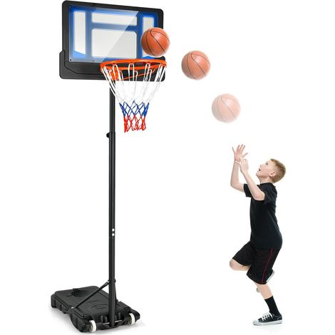COSTWAY Panier de Basketball sur Pieds avec Hauteur Réglable 90-210 CM, Support de Basket à roulettes avec Base Remplissable Panneau en PE, pour Adultes ou Enfants 3 Ans+ (Bleu) (1/5)