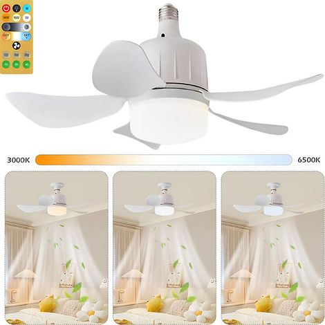 Ventilateur de plafond LED avec télécommande et éclairage ,  Ventilateur de chambre 23 W , 3 vitesses, E27 ,  85-265 V (1/5)