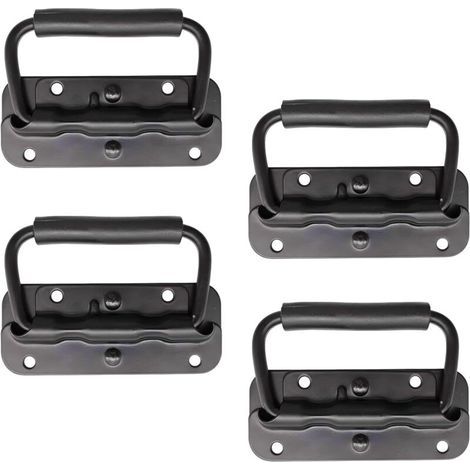 4 Pièce Poignée Pliante à Ressort Inox 100 mm Poignée de Traction Porte Pliante Poignée de Caisse Pliable Poignée de Boîte avec Poignée pour Boîte à Outils Porte Armoire Trappe (Noir) (1/4)