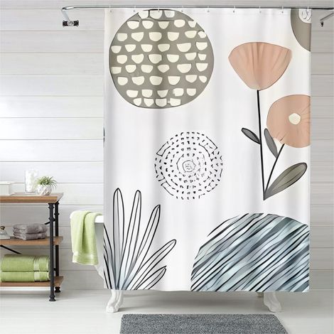 Rideau de douche motifs graphiques contemporains, œillets plastique, lavable (1/5)