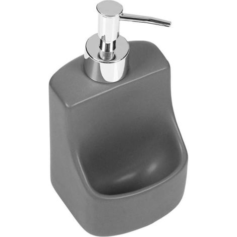 Distributeur de liquide vaisselle en céramique grise, avec porte-éponge, 350 ml (1/5)