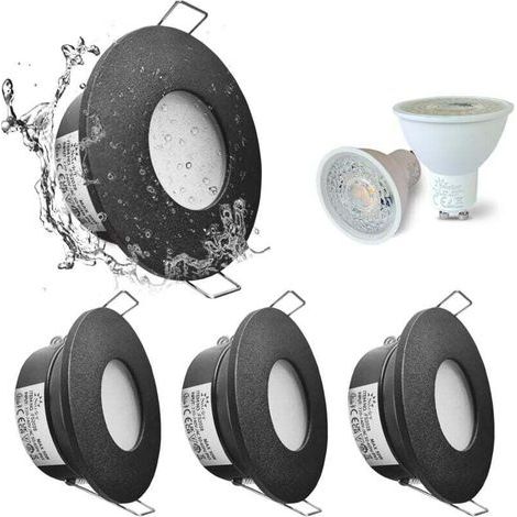 Set de 4 Spots Encastrés LED IP65 étanches, 5W 3000K Blanc Chaud Spot Encastré Pour salle de bain et cuisine éclairage Encastrable au Plafond coupe 68mm Nickel Satiné -Boîtier de lampe Noir (1/4)