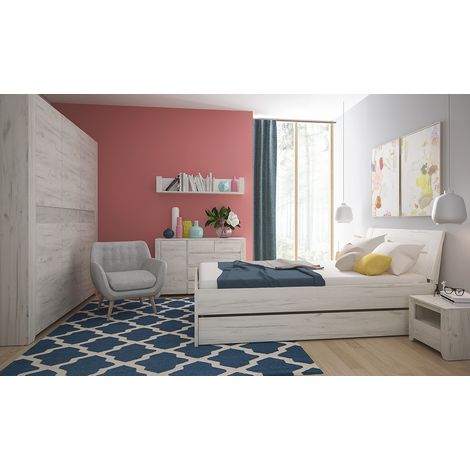 Schlafzimmer Set 8-teilig AMANTEA-129 mit Bett 140x200cm in weiß Eiche (1/5)