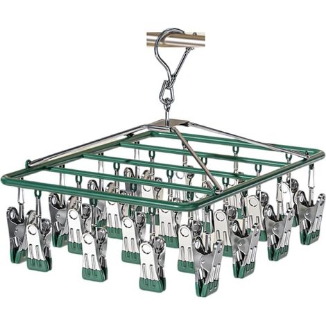Étendoir à Linge en métal avec 23 Clips,Etendoir Chaussette,Tourniquet à Chaussettes pour sous-Vêtements, pivotant Coupe-Vent accroche-Chaussettes(Vert) (1/5)