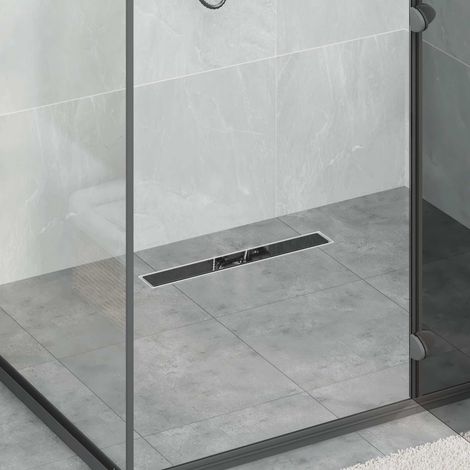 Duschabfluss mit Glasabdeckung Schwarz 50 cm Edelstahl 304
