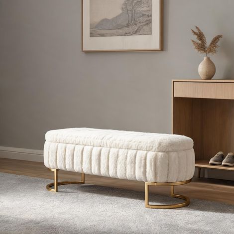 Banquette de rangement 130 cm avec dossier pieds métalliques (1/5)