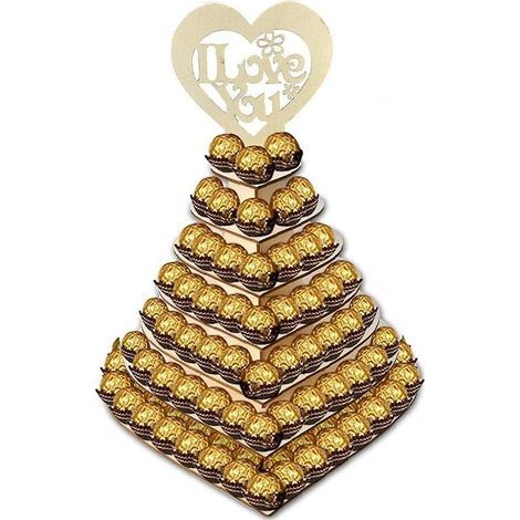 Présentoir à chocolats romantique en bois en forme de cœur à 7 étages, idéal pour les mariages et les fêtes prénuptiales. (1/4)