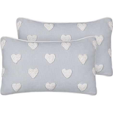 Conjunto de 2 cojines de algodón estampado bordado corazones 30 x 50 cm gris Gazania