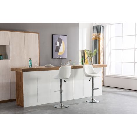 Hobag – Lot de 2 tabourets de bar blanc – Assise réglable 60-80cm – Pied en acier – Dimensions 47x36x93-113cm – Pour intérieur moderne (1/3)