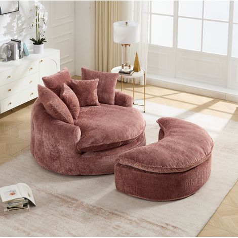 Poltrona lounge rosa in poliestere 190,5x138x63 cm con pouf - MEUBLIV (1/5)