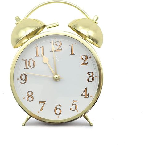 Réveil double clochette avec veilleuse, 4 pouces en or avec alarme forte, sans tic-tac, silencieux, à piles, horloge de table portable pour chambre à coucher, salon et apprentissage (doré) (1/5)