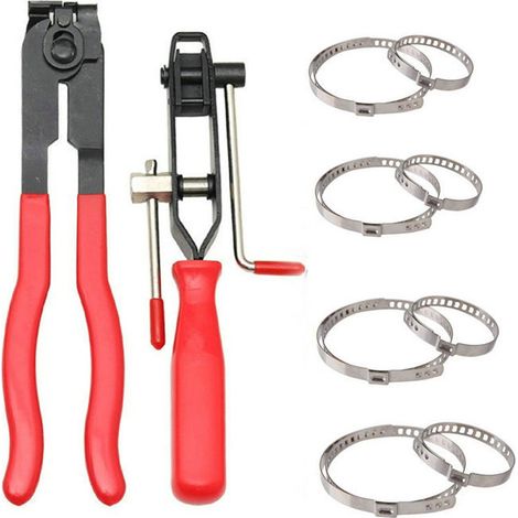 10 pinces à sertir pour colliers de serrage, outil de sertissage pour joints homocinétiques, clé et lot de colliers, compatible durites carburant/refroidissement (1/5)