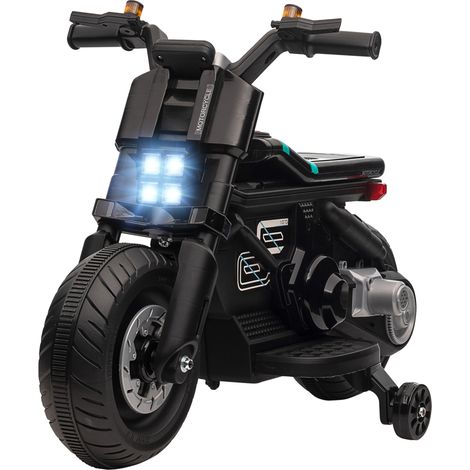 Moto électrique enfant 3-5 ans PP métal rotelle clacson musique noir 86x44x58 cm