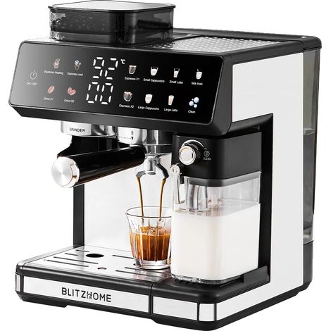 Macchina per caffè espresso, macinacaffè integrato, doppia caldaia, nera, UE (1/2)