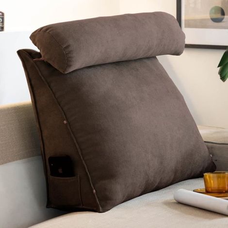 Dreieckiges Kissen für Lesebett oder Sofarückenlehne, mit verstellbarem Lenden- und Nackenkissen. Farbe Kaffee, Maße 60x