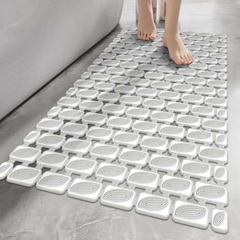 Tapis de douche antidérapant 70 x 40 cm, tapis de bain anti-moisissure avec ventouses puissantes et drainage rapide, tapis de bain en caoutchouc antidérapant pour douche intérieure, découpé, lavable (1/5)