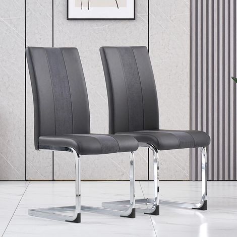 AINPECCA Set of 4 Grey Dining Chairs Dining Room Office PU Leather and Velvet Padded Seat Kitchen chairs, 4pcs (1/5)