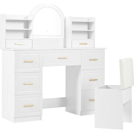 Tocador blanco con espejo LED, 9 cajones, 120 x 40 x 135 cm, HOMVRA (1/5)