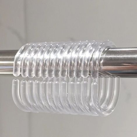 Ensemble de 24 anneaux en plastique pour rideaux de douche pour tringles à rideaux de salle de bain pour la plupart des rideaux de douche (1/4)