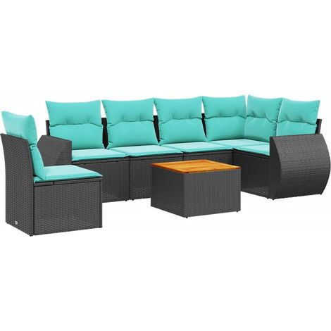 7-teiliges Gartensofa-Set mit Kissen, schwarzes Polyrattan vidaXL (1/5)