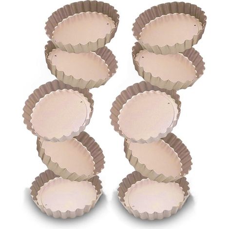 Set di 8 pezzi in metallo per quiche, diametro 10 cm, teglia professionale per quiche con fondo removibile, teglia da forno, tortiera, vassoio da forno con fondo removibile (1/5)